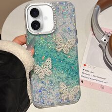 Per iPhone 16 Custodia per telefono IMD con farfalle e cielo stellato sfumato (verde)