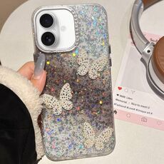 Per iPhone 16 Custodia per telefono IMD con motivo a farfalle e cielo stellato (nero)
