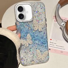 Per iPhone 16 Plus Custodia per telefono IMD con farfalle e cielo stellato sfumato (blu)