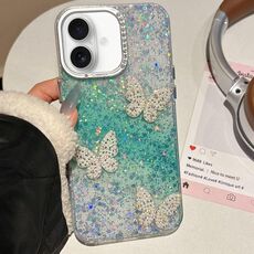 Per iPhone 16 Plus Custodia per telefono IMD con farfalle e cielo stellato sfumato (verde)