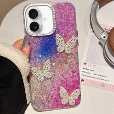 Per iPhone 16 Plus Custodia per telefono IMD con farfalle e cielo stellato sfumato (colorata)