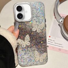 Per iPhone 16 Plus Custodia per telefono IMD con farfalle e cielo stellato sfumato (nero)