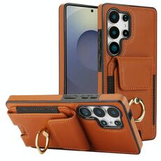 Per Samsung Galaxy S25 Ultra 5G Custodia per telefono con anello elastico per carte di credito (marrone)