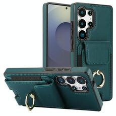 Per Samsung Galaxy S25 Ultra 5G Custodia per telefono con anello elastico per carte di credito (verde scuro)