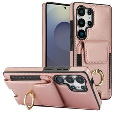 Per Samsung Galaxy S25 Ultra 5G Custodia per telefono con anello elastico per carte di credito (oro rosa)