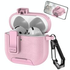 Per AirPods 4 Custodia per auricolari wireless in pelle con gancio e supporto (rosa)