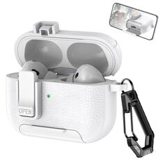 Per AirPods Pro 2 Custodia per auricolari wireless in pelle con gancio e supporto (bianco)