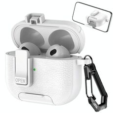 Per AirPods 3 Custodia per auricolari wireless in pelle con gancio e supporto (bianco)