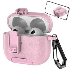 Per AirPods 3 Custodia per auricolari wireless in pelle con gancio e supporto (rosa)