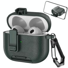Custodia per auricolari wireless AirPods 3 in pelle con gancio e supporto (verde militare)