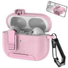 Per AirPods Pro Custodia per auricolari wireless in pelle con gancio e supporto (rosa)