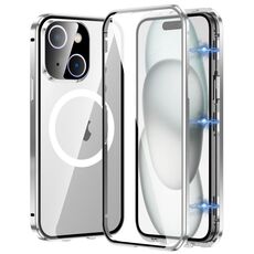 Per iPhone 15 360 Custodia per telefono magnetica smerigliata MagSafe per tutto il corpo (argento)