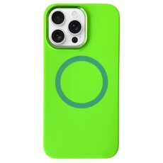 Per iPhone 16 Pro Max Custodia per telefono MagSafe in silicone liquido con struttura in metallo (verde fluorescente)