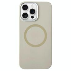 Per iPhone 16 Pro Max Custodia per telefono MagSafe in silicone liquido con struttura in metallo (bianco tè al latte)