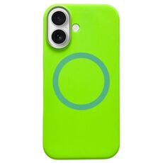 Per iPhone 16 Plus Custodia per telefono MagSafe in silicone liquido con struttura in metallo (verde fluorescente)