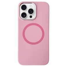Per iPhone 15 Pro Max Custodia per telefono MagSafe in silicone liquido con struttura in metallo (rosa pesca)