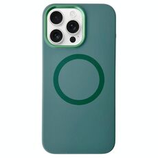 Per iPhone 15 Pro Max Custodia per telefono MagSafe in silicone liquido con struttura in metallo (verde scuro)