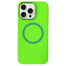 Per iPhone 15 Pro Max Custodia per telefono MagSafe in silicone liquido con struttura in metallo (verde fluorescente)
