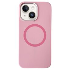 Per iPhone 15 Plus / 14 Plus Custodia per telefono MagSafe in silicone liquido con struttura in metallo (rosa pesca)