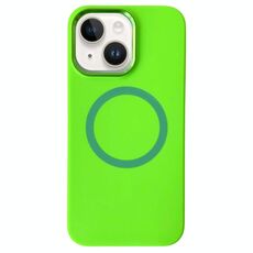 Per iPhone 15 Plus / 14 Plus Custodia per telefono MagSafe in silicone liquido con struttura in metallo (verde fluorescente)