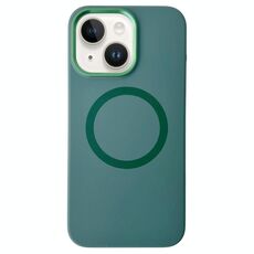 Per iPhone 15 Custodia per telefono MagSafe in silicone liquido con struttura in metallo (verde scuro)