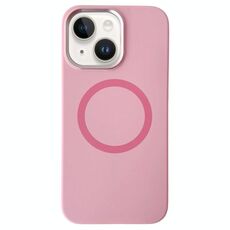 Per iPhone 14/13 Custodia per telefono MagSafe in silicone liquido con struttura in metallo (rosa pesca)