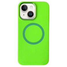 Per iPhone 14/13 Custodia per telefono MagSafe in silicone liquido con struttura in metallo (verde fluorescente)