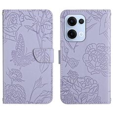 Custodia in pelle flip con motivo a farfalla in rilievo per OPPO Reno13 HT03 (viola)