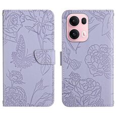 Custodia in pelle flip con motivo a farfalla in rilievo per OPPO Reno13 Pro HT03 (viola)