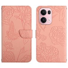 Custodia in pelle flip con motivo a farfalla in rilievo per OPPO Reno13 Pro HT03 (rosa)