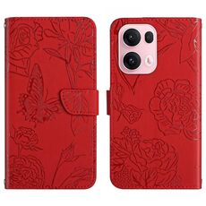 Custodia a libro in pelle con motivo a farfalla per OPPO Reno13 Pro HT03 (rossa)