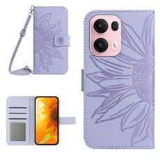 Per OPPO Reno13 Pro Custodia in pelle con stampa a fiore di sole e cordino per telefono cellulare con chiusura a scatto (viola)