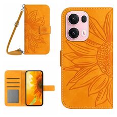 Custodia a libro in pelle con stampa a fiore di sole per OPPO Reno13 Pro con cordino (giallo)