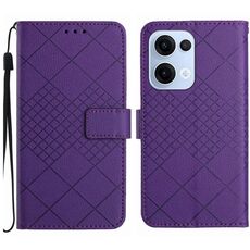 Per OPPO Reno13 5G Global Rhombic Grid Texture Custodia in pelle per telefono (viola)