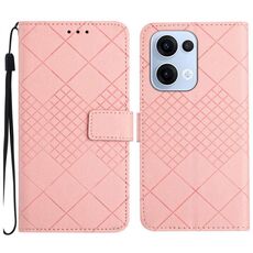 Custodia in pelle con trama a griglia rombica per OPPO Reno13 5G (rosa)