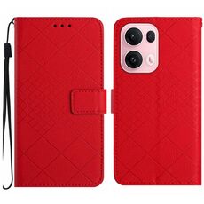 Custodia per telefono in pelle con trama a griglia rombica globale per OPPO Reno13 Pro 5G (rossa)