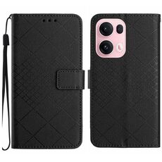 Per OPPO Reno13 Pro 5G Global Rhombic Grid Texture Custodia in pelle per telefono (nero)