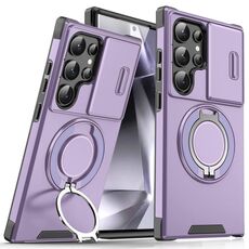 Custodia per telefono con supporto ad anello scorrevole Camshield per Samsung Galaxy S25 Ultra 5G (viola)