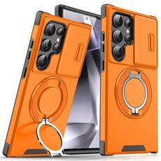Custodia per telefono con supporto ad anello scorrevole Camshield per Samsung Galaxy S25 Ultra 5G (arancione)