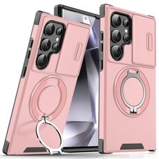 Custodia per telefono con supporto ad anello scorrevole Camshield per Samsung Galaxy S25 Ultra 5G (rosa)