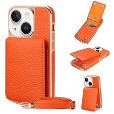 Per iPhone 15 VIETAO Custodia per telefono in PU con texture Litchi e cordino (arancione)
