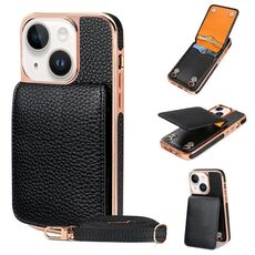 Per iPhone 13 VIETAO Custodia per telefono in PU con texture Litchi con cordino (nero)