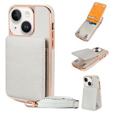 Per iPhone 13 VIETAO Custodia per telefono in PU con texture Litchi con cordino (bianco)