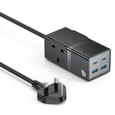 Yesido MC37 40W 6 in 1 Dual Type-C e Dual USB-A con 2 prese Presa di corrente GaN da tavolo Multipresa, spina UK (nero)