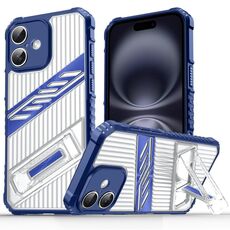 Per iPhone 16 Plating Holder PC Hybrid TPU Custodia per telefono (blu navy)