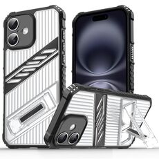 Per iPhone 16 Plating Holder PC Hybrid TPU Custodia per telefono (nero trasparente)