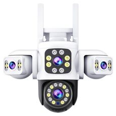 Telecamera WiFi wireless impermeabile IP66 con panorama a 360 gradi HD da 2 MP, 3 lenti, memoria: scheda di memoria da 30 giorni (spina USA)