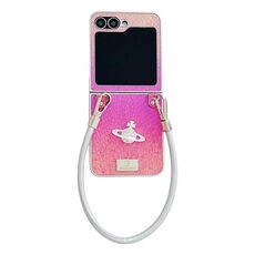 Per Samsung Galaxy Z Flip6 5G Kirin Pattern Custodia per telefono a copertura totale con cinturino da polso (rosso rosa)