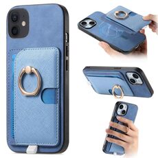 Custodia per iPhone 12/12 Pro con inserto laterale in pelle a forma di croce retrò, con tasca porta carte e MagSafe (blu)