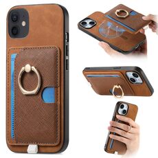 Custodia per iPhone 12/12 Pro con inserto laterale in pelle a croce retrò, con tasca porta carte e MagSafe (marrone)